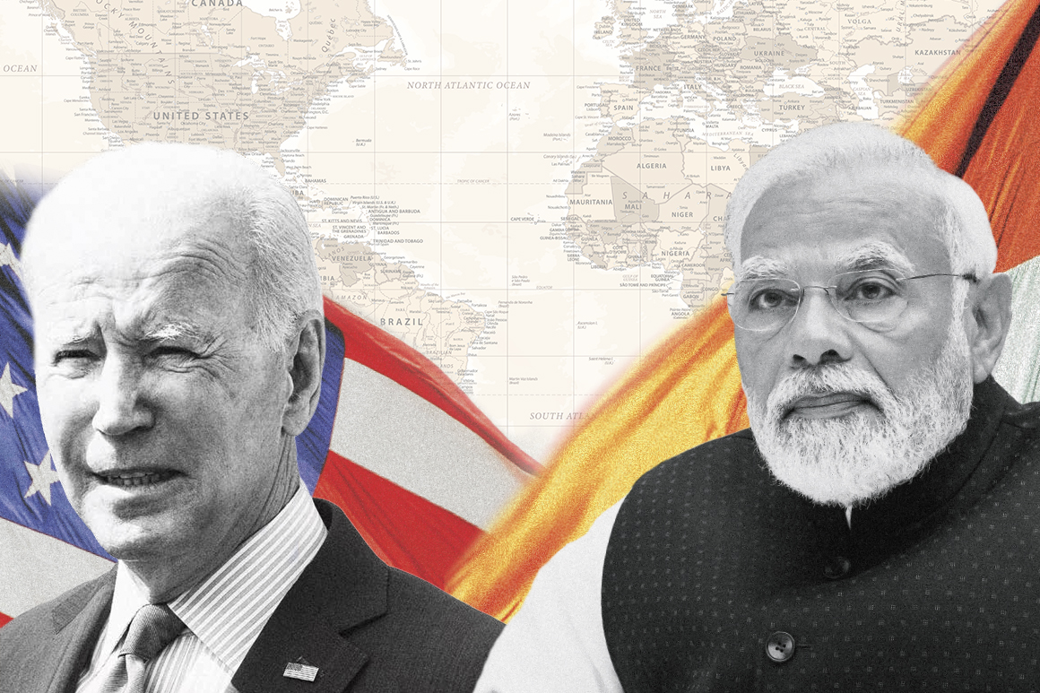 Fotomontage med Indiens premiärminister Narenda Modi och USA:s president Joe Biden.
